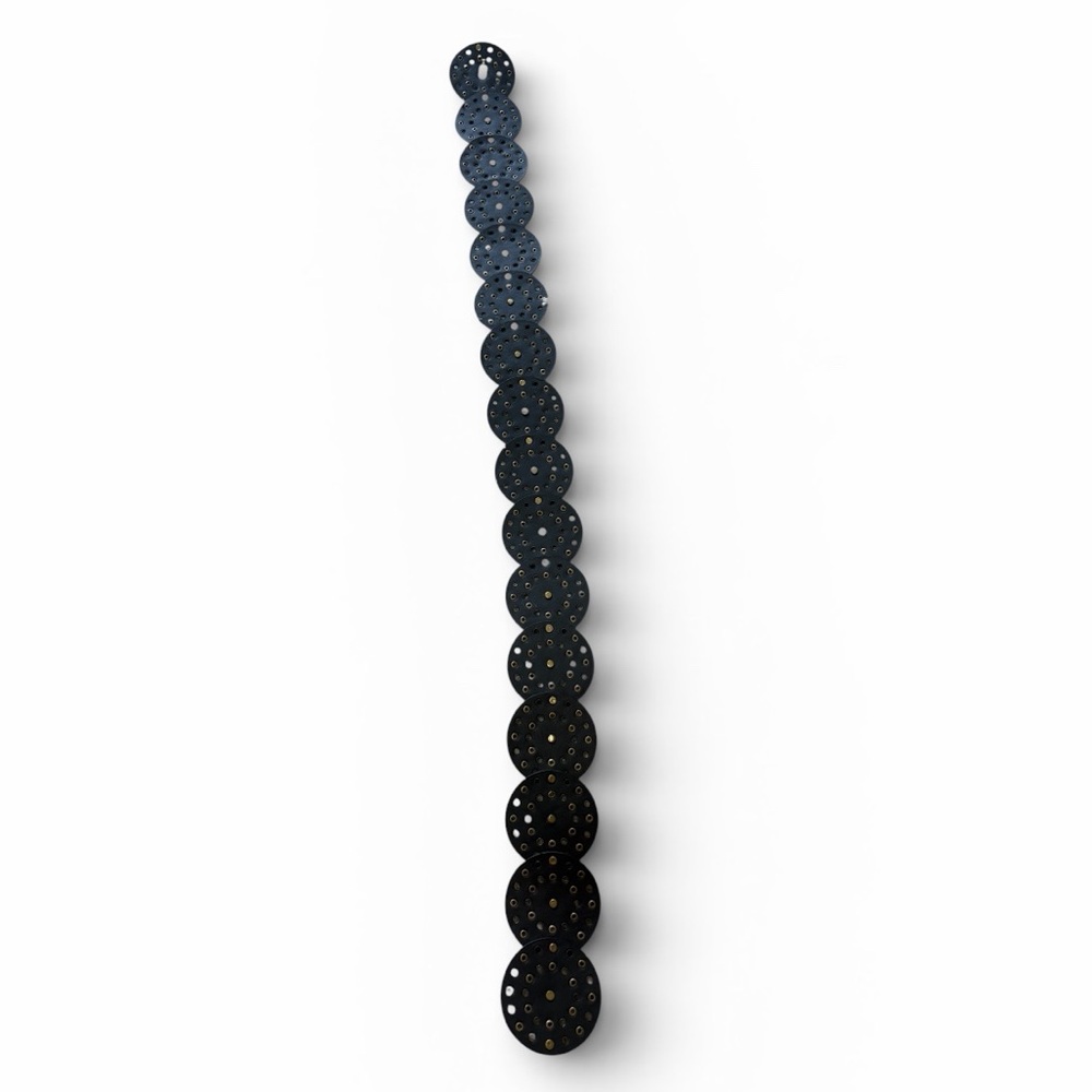 Black, Gold Circle Stud Waist statement belt, OS Adjustable Bohemian,Western New - Picture 3 of 7